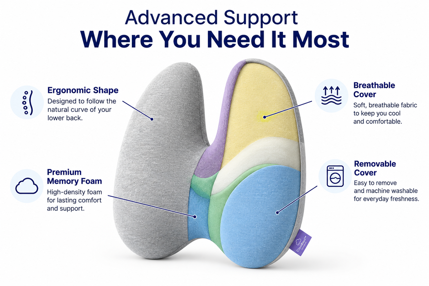 CloudBack™ | Ergonomic Memory Foam Lumbar Cushion