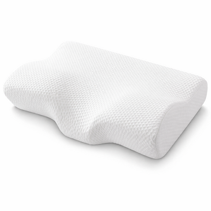 White ergonomic pillow on a white background